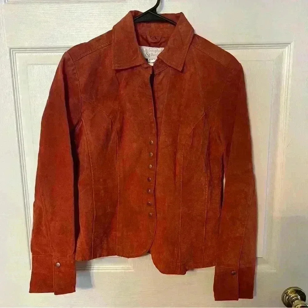 Christopher & Banks Suede Leather Salmon Pink Snap up Jacket Size Small